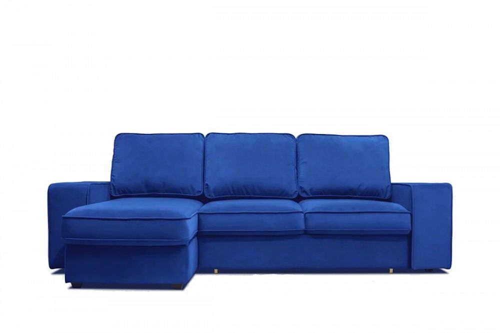 Синий угловой диван Монако с оттоманкой