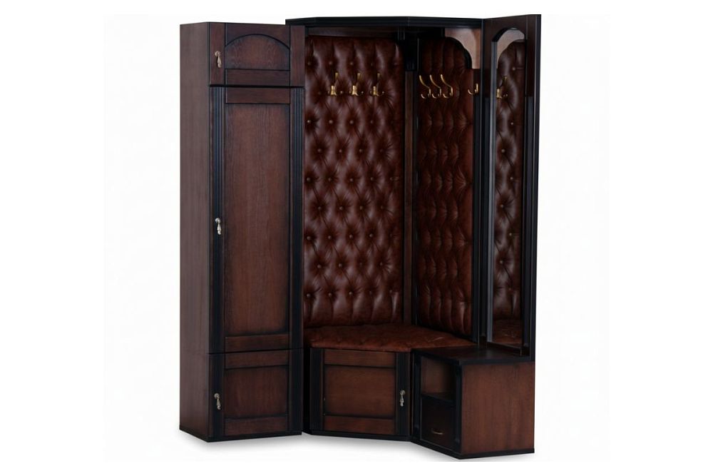 Угловая прихожая с мягким сидением Консул  с большим шкафом и вешалками — купить в Москве с доставкой по России