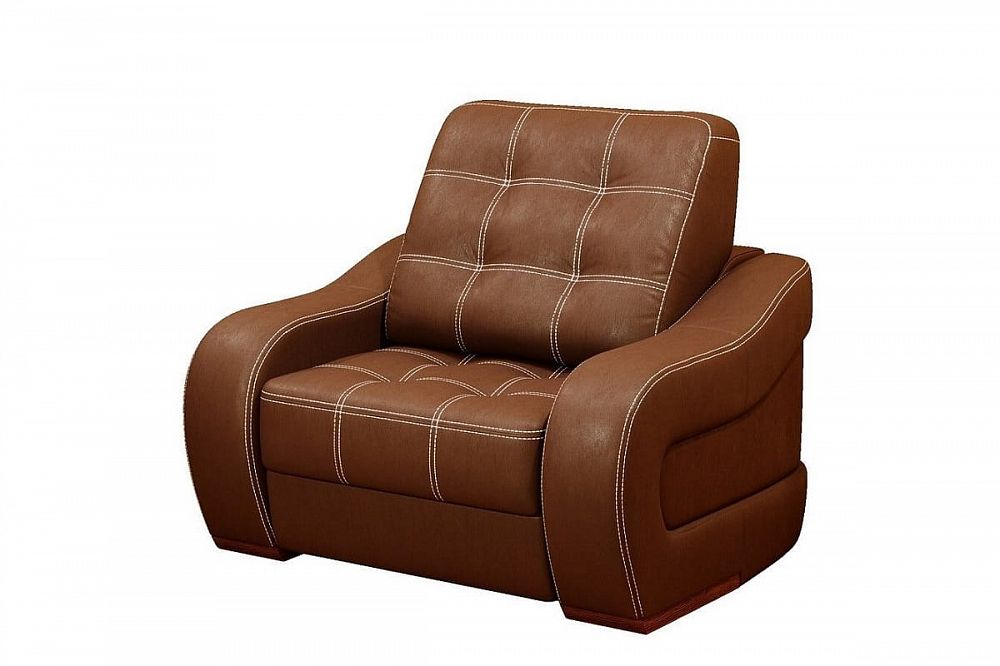 Коричневое кресло для отдыха Элара с контрастной строчкой белого цвета