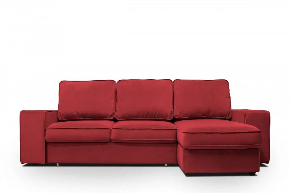 Красный угловой диван Монако с оттоманкой