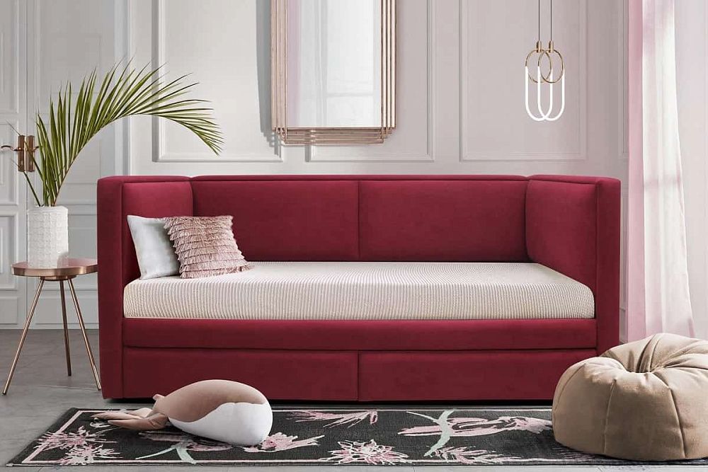 Односпальная кровать-тахта Орландо с двумя ящиками для белья в интерьере комнаты — купить в Restmebel.ru