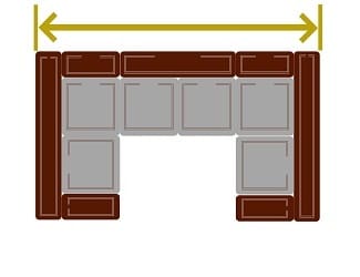Обозначение ширины П образного дивана с двумя кресельными секциями